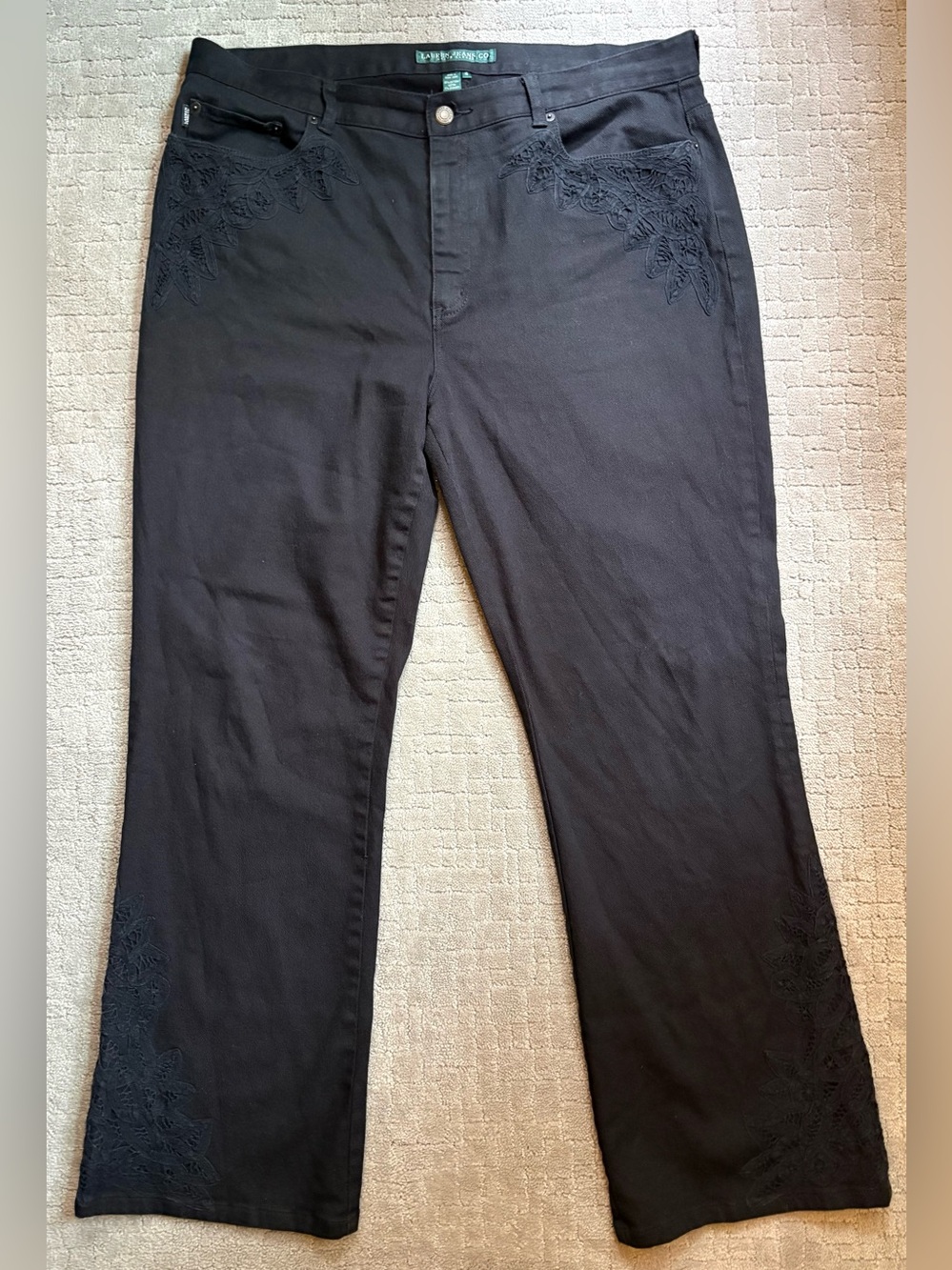 Ralph Lauren Black Flare Lace Appliqué Trim Jeans - Picture 2 of 10